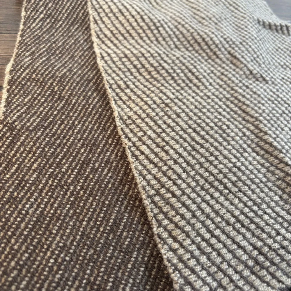 KING DEER 100% Cashmere Scarf Brown Tan Woven‎ Stripe Fringe 54